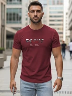 Pánske tričko s veľkým nápisom, bavlnené, vínové, FashionStreet NX5137R