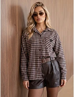 Dámska bavlnená košeľa s hnedým kockovaným vzorom FashionStreet DY0504 Dámska bavlnená košeľa s hnedým kockovaným vzorom FashionStreet DY0504