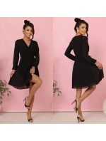 ISABELLE plisované šaty s dlouhými rukávy a výstřihem BLACK model 21215944 - numoco