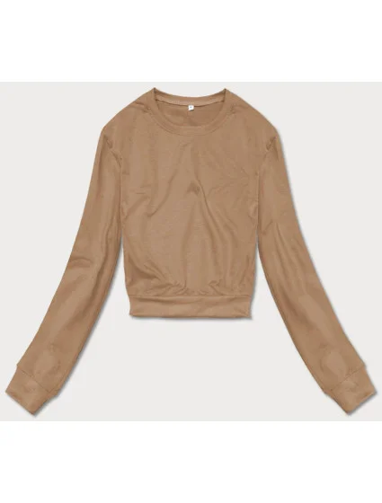 Tenká krátká dámská tepláková mikina v cappuccino barvě model 18378928 - J.STYLE