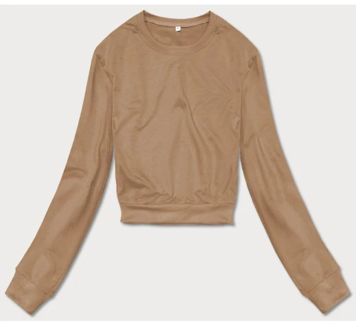 Tenká krátká dámská tepláková mikina v cappuccino barvě model 18378928 - J.STYLE