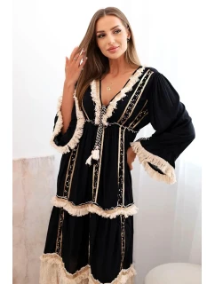 Dámske boho šaty s čipkou čierne