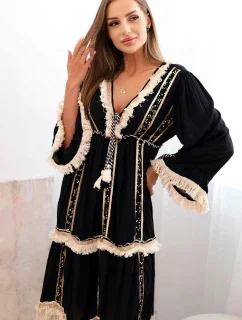 Dámske boho šaty s čipkou čierne