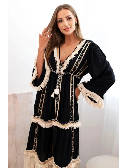 Dámske boho šaty s čipkou čierne