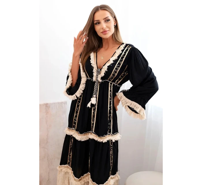 Dámske boho šaty s čipkou čierne