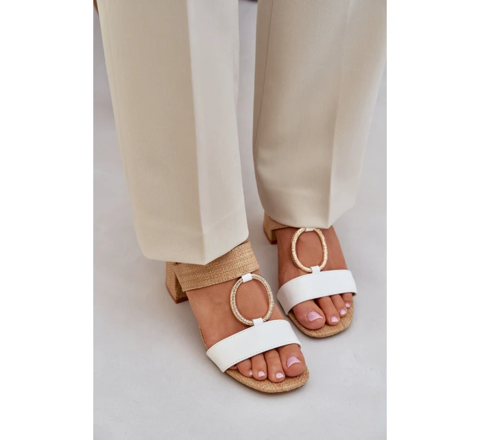 Sandały Na Słupkowym Obcasie Biało-Beżowe Afleeria Sandały Na Słupkowym Obcasie Biało-Beżowe Afleeria