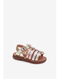 Sandałki Dziecięce Dziewczęce Z Eko Skóry Złote Mariana