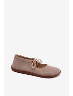 Kožené semišové baleríny Barefoot na šněrování Zazoo 021 Cappuccino