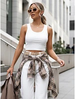 Dámska kockovaná košeľa DY0485 béžovo-čierna - FashionStreet
