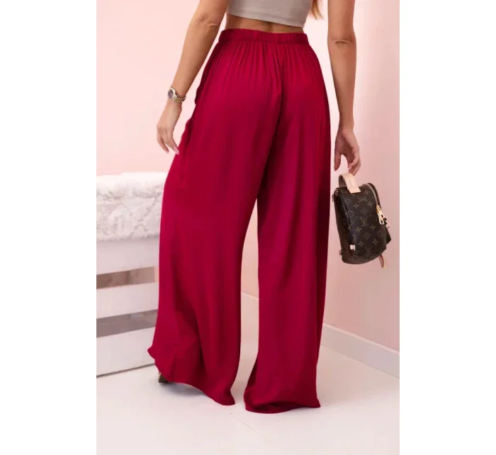 Široké dámské kalhoty s elastickým pasem tmavě vínová