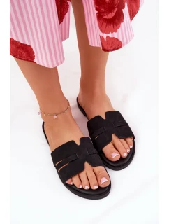 Dámské Pantofle Na Plochém Podpatku S Eko Semišové Černé model 21688641 - Boto