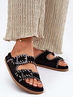 Klapki Damskie Z Klamrami I Ozdobnym Obszyciem Czarne Visley