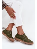 Skórzane Półbuty Damskie Z Przeszyciami Artiker 57C2112 Zielone