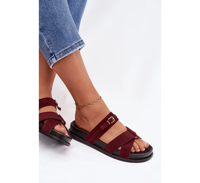 Dámské pantofle s pásky a zlatým přezkou Bordó model 21954639 - Boto