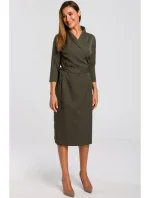 S175 Zavinovacie šaty s viazaním - khaki farba
