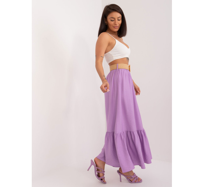 Svetlo fialová hladká maxi sukňa s volánmi
