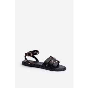 model 19898372 zdobené dámské ploché sandály černé - Kesi