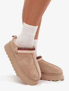 Dámske snežnice na nízkej platforme s pohyblivým remienkom a výšivkou Lyrisse - svetlo béžové