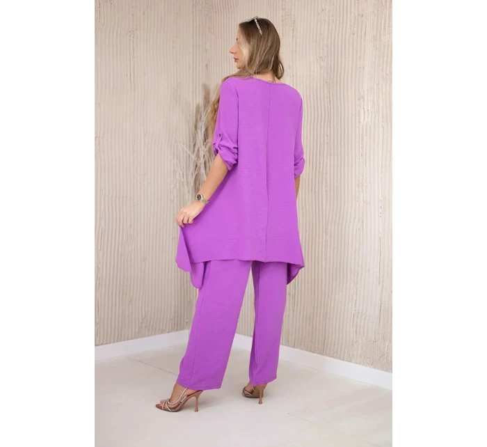 Súprava blúzka + nohavice s fialovým príveskom