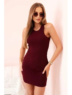 Dámske rebrované šaty bez rukávov, priliehavý strih Burgundsko
