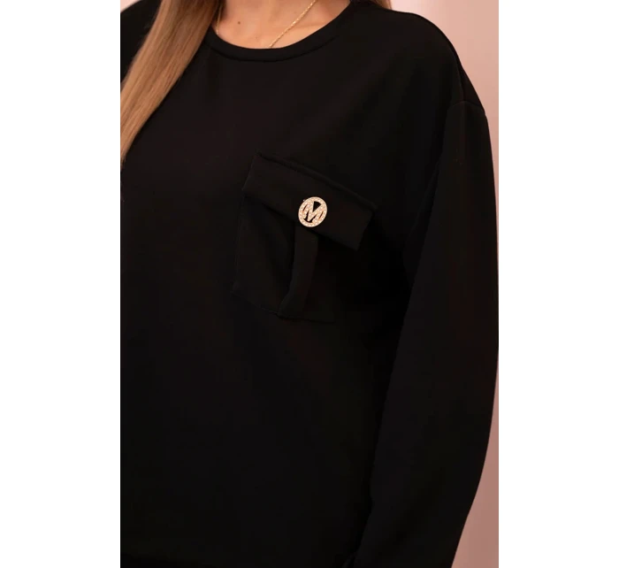 Komplet dámský máslový mikina a kalhoty s gumou černý Komplet dámský máslový mikina a kalhoty s gumou černý