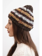 Dámska zimná čiapka s farebným vláknom a elastickou šnúrkou K352 hnedá+biela