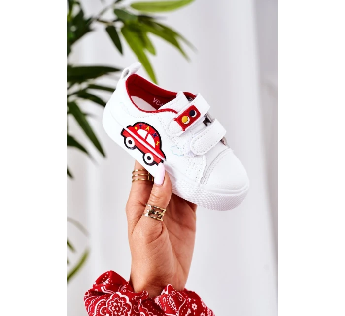 Dziecięce Trampki Na Rzepy Biało-Czerwone Taxi Dziecięce Trampki Na Rzepy Biało-Czerwone Taxi