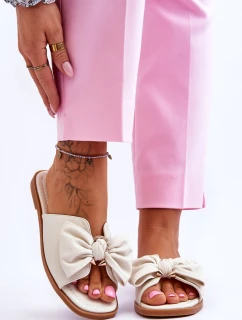 Dámské kožené pantofle s mašlí Bílé model 21616482 - EVENTO