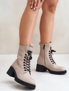 Zateplené dámske členkové topánky z prírodnej kože Vinceza Beige