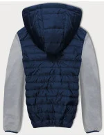 Tmavě sportovní pánská bunda z různých spojených materiálů model 18416161 - J.STYLE