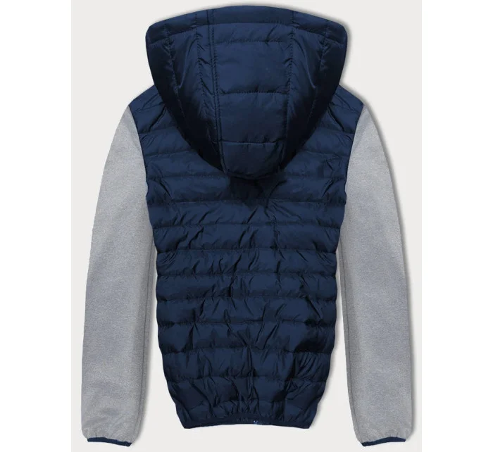 Tmavě sportovní pánská bunda z různých spojených materiálů model 18416161 - J.STYLE