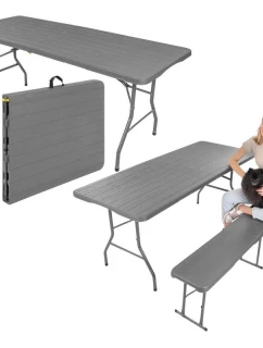 STÔL NA STRAVOVANIE skladací v kufríku 180x74cm MAX.100KG WOODLAND DECK DARK GREY