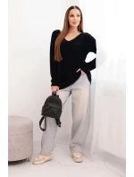 Dámsky vlnený sveter s výstrihom do V čierny