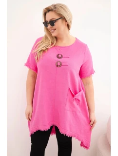 Dámske bavlnené šaty nadmernej veľkosti s dlhším chrbtom a vreckom ružovej farby