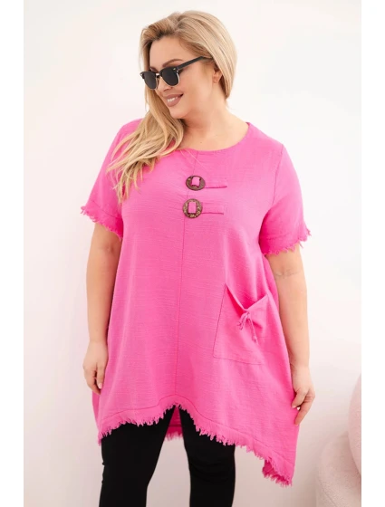 Dámske bavlnené šaty nadmernej veľkosti s dlhším chrbtom a vreckom ružovej farby