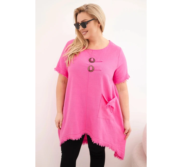 Dámske bavlnené šaty nadmernej veľkosti s dlhším chrbtom a vreckom ružovej farby