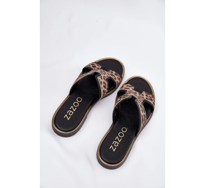 Kožené Ploché Pantofle S Vzorem  Černé model 21697407 - Zazoo