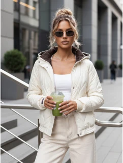 Dámska prechodná prešívaná bunda s kapucňou ecru FashionStreet TY5617