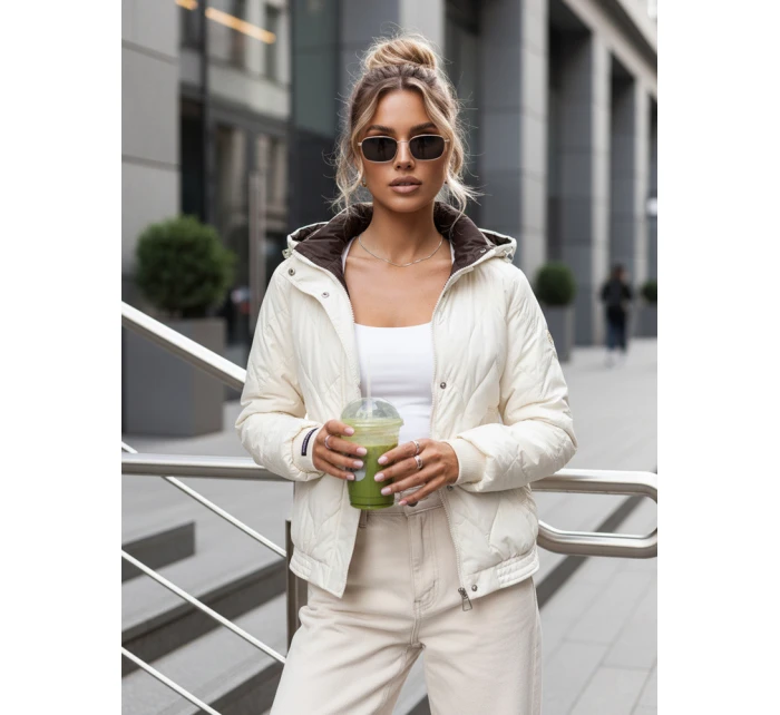 Dámska prechodná prešívaná bunda s kapucňou ecru FashionStreet TY5617