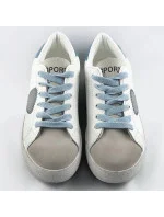 Bielo-svetlo modré dámske tenisky trampky z rôznych spojených materiálov (1088)