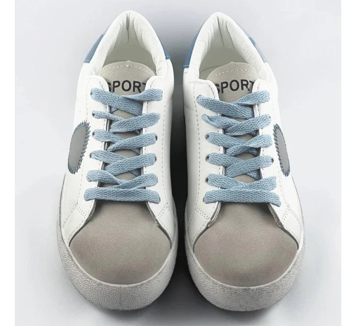 Bielo-svetlo modré dámske tenisky trampky z rôznych spojených materiálov (1088)