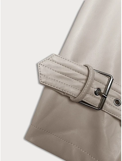 Volný dámský kabát z ekologické kůže v teplé béžové barvě model 19035405 - J.STYLE