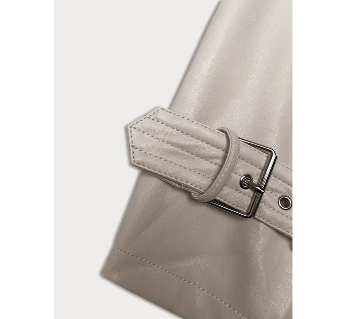 Voľný dámsky kabát z ekologickej kože J Style v teplej béžovej farbe (11Z8101)