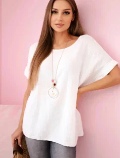 Mušelínová halenka s náhrdelníkem bílý