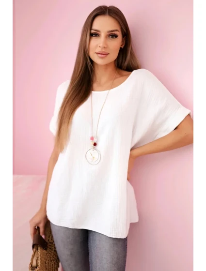 Mušelínová halenka s náhrdelníkem bílý Mušelínová halenka s náhrdelníkem bílý