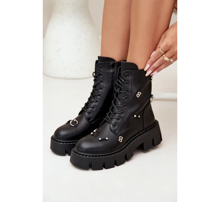 Botki Workery Damskie Z Ozdobami Ocieplane Czarne Lunea Botki Workery Damskie Z Ozdobami Ocieplane Czarne Lunea