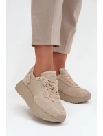Kožené dámské tenisky na platformě model 21710468 béžové - Artiker