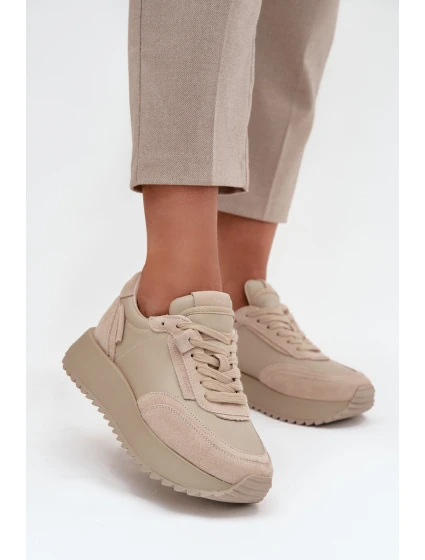 Kožené dámské tenisky na platformě model 21710468 béžové - Artiker