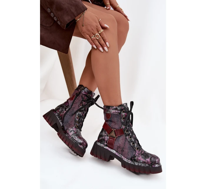 Kožené workery dámské model 21714221 bordó - Maciejka