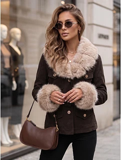 Dámska bunda s odnímateľnou kožušinou, hnedá, FashionStreet TY5851